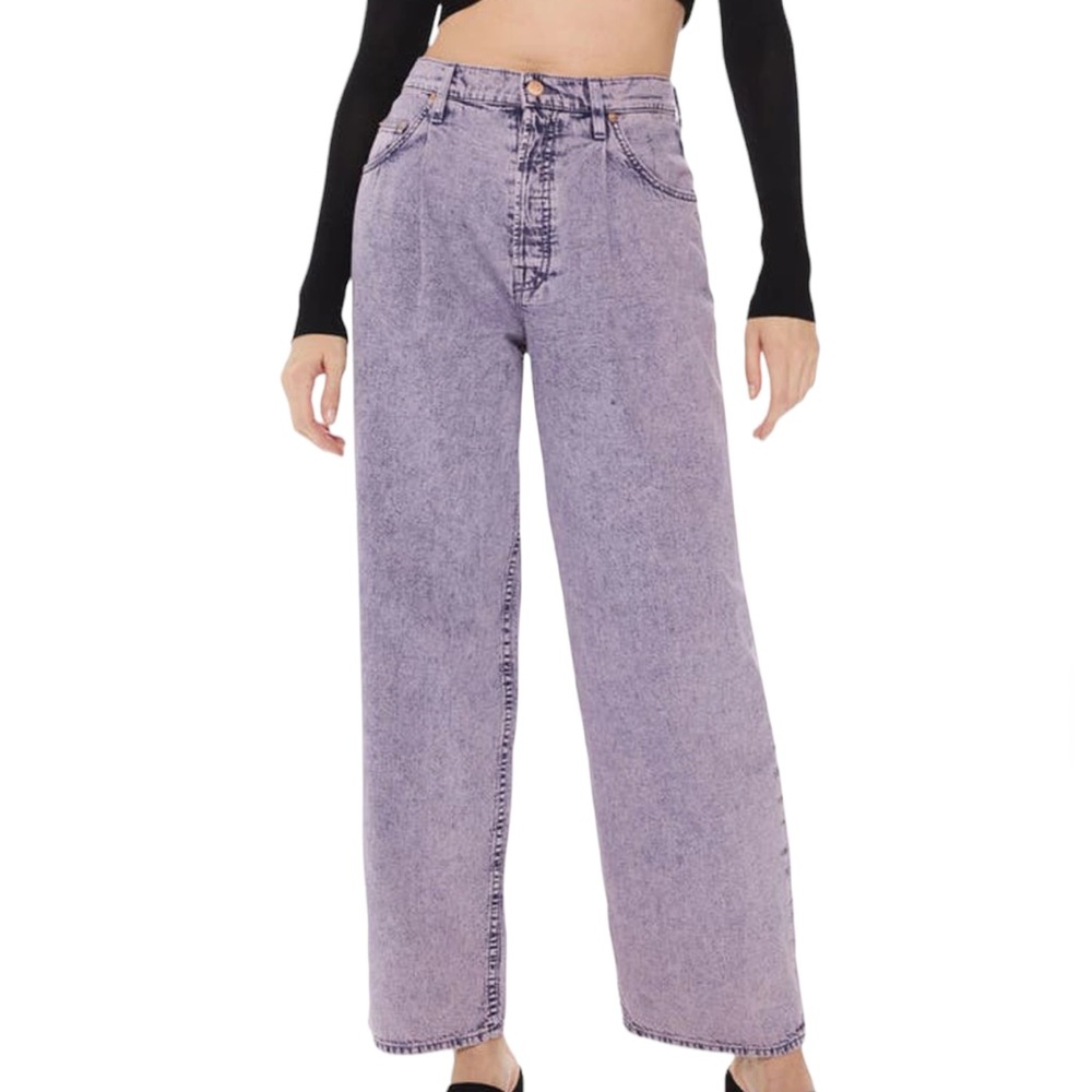 Mother Snacks The Pleated Fun Dip Puddle Straight Leg Jeans In Silver Pink - Picture 5 of 15